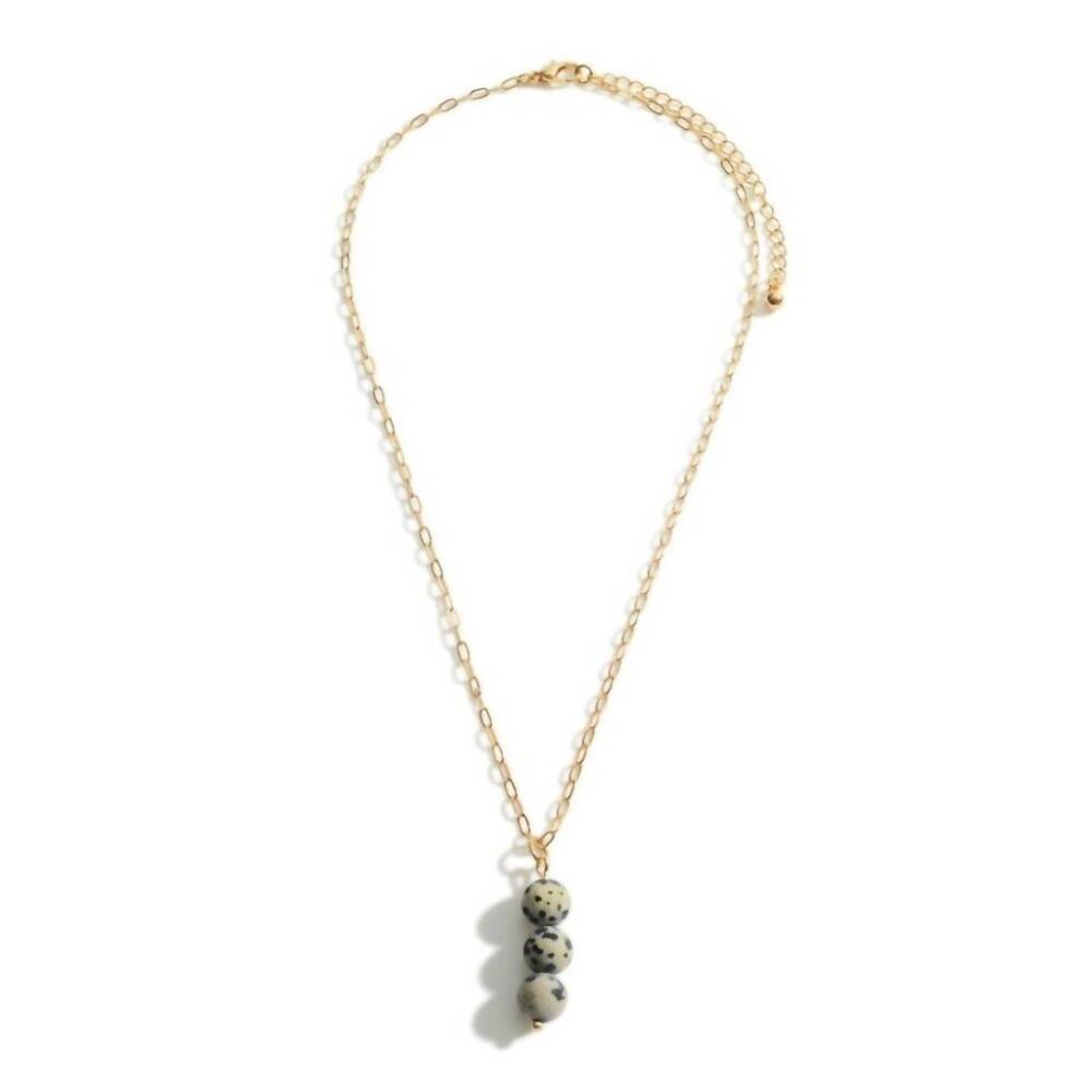 NEW JUDSON & CO. women's dalmatian jasper 3 bead link necklace in gold / natural